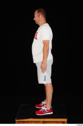 Whole Body Man White Sports Shirt Shorts Chubby Standing Studio photo references